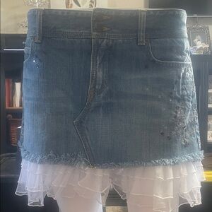 Abercrombie & Fitch Blue Denim Skirt with White Ruffle